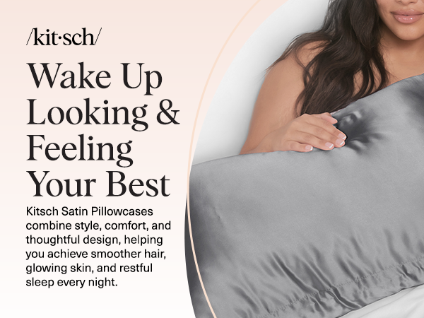 Kitsch Satin Pillowcase with Zipper for Hair & Skin - Softer Than Silk Pillow Cases, Smooth Cooling Satin Pillow Case, Wrinkle-Free, Machine Washable - Pillow Cases Standard Size (66x48 cm) - Charcoal