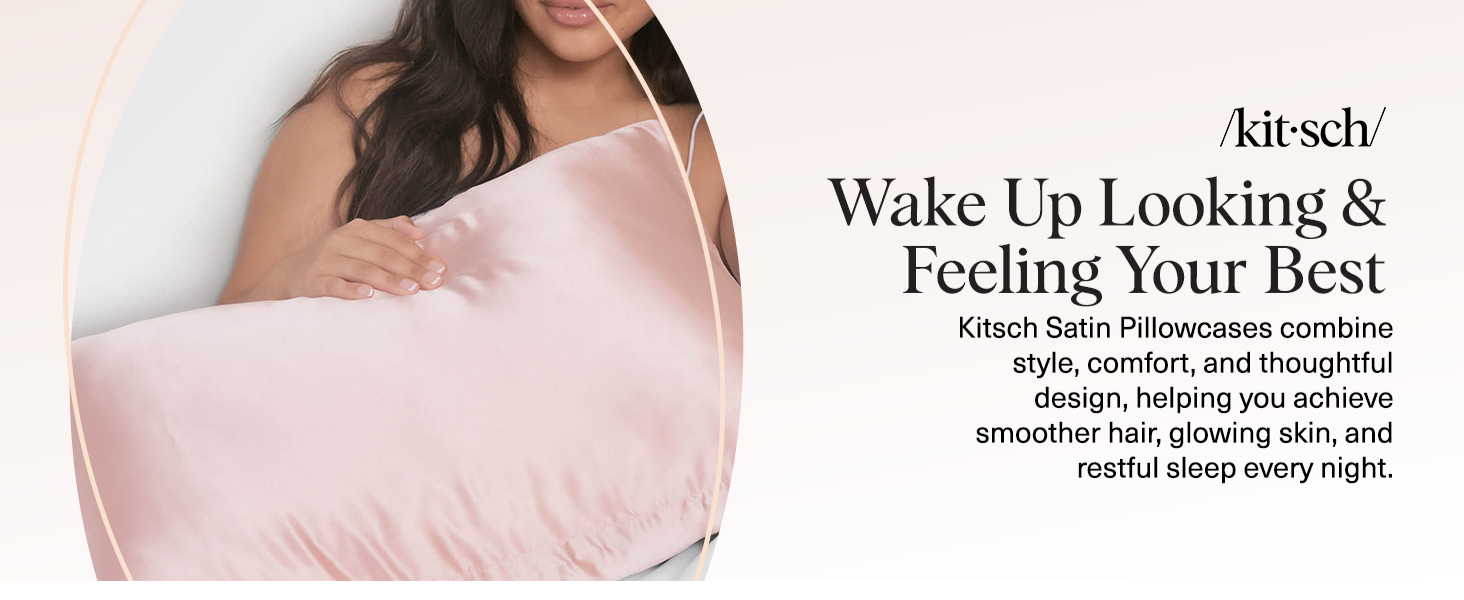 Kitsch Satin Pillowcase with Zipper for Hair & Skin - Softer Than Silk Pillow Cases, Smooth Cooling Satin Pillow Case, Wrinkle-Free, Machine Washable - Pillow Cases Standard Size (66x48 cm) - Blush