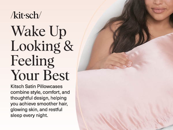 Kitsch Satin Pillowcase with Zipper for Hair & Skin - Softer Than Silk Pillow Cases, Smooth Cooling Satin Pillow Case, Wrinkle-Free, Machine Washable - Pillow Cases Standard Size (66x48 cm) - Blush