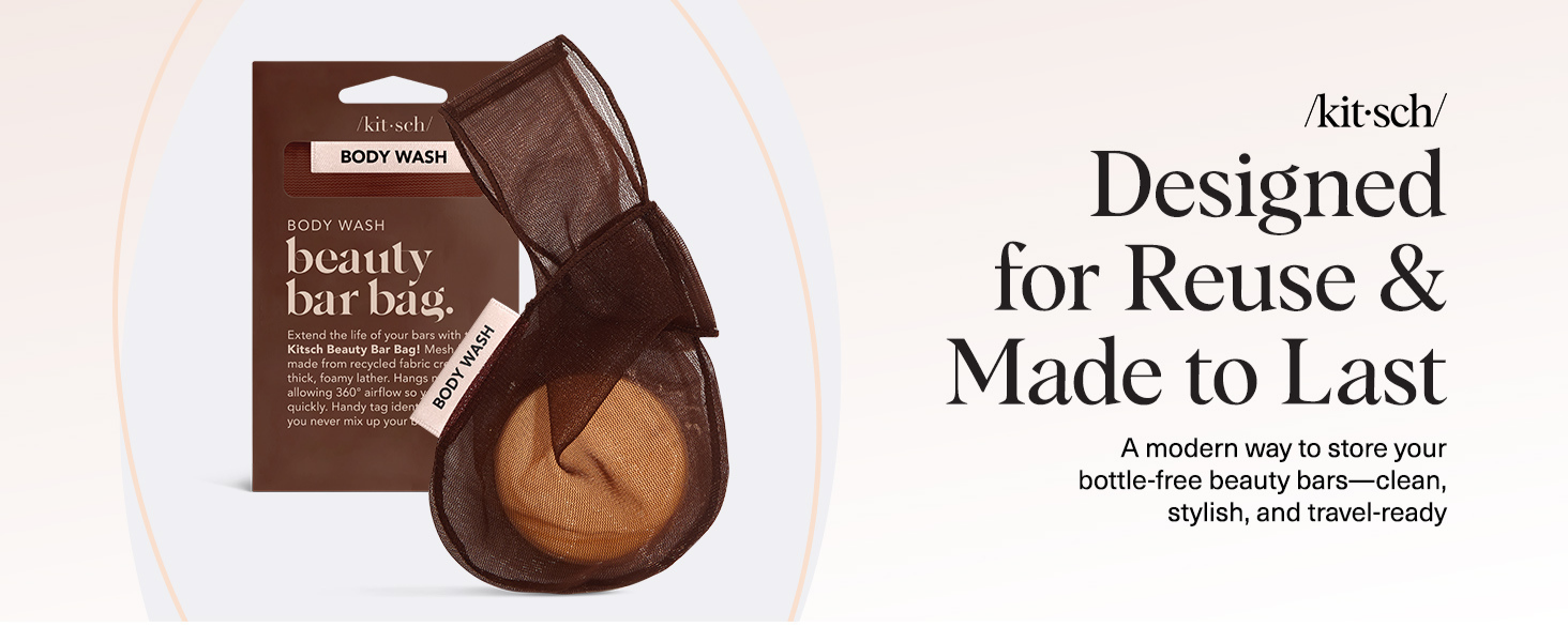 Kitsch Bar Soap Saver Pouch &ndash; Patented Mesh Soap Bag for Shampoo and Conditioner Bars - Extends Use & Prevents Soggy Mess - Recycled Beauty Bar Bag, Eco-Friendly - Chocolate