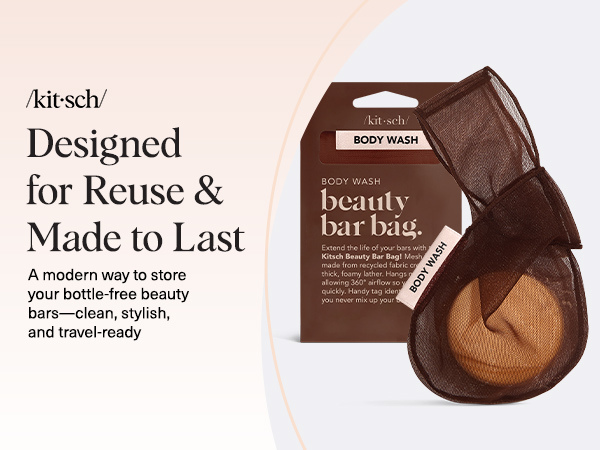 Kitsch Bar Soap Saver Pouch &ndash; Patented Mesh Soap Bag for Shampoo and Conditioner Bars - Extends Use & Prevents Soggy Mess - Recycled Beauty Bar Bag, Eco-Friendly - Chocolate