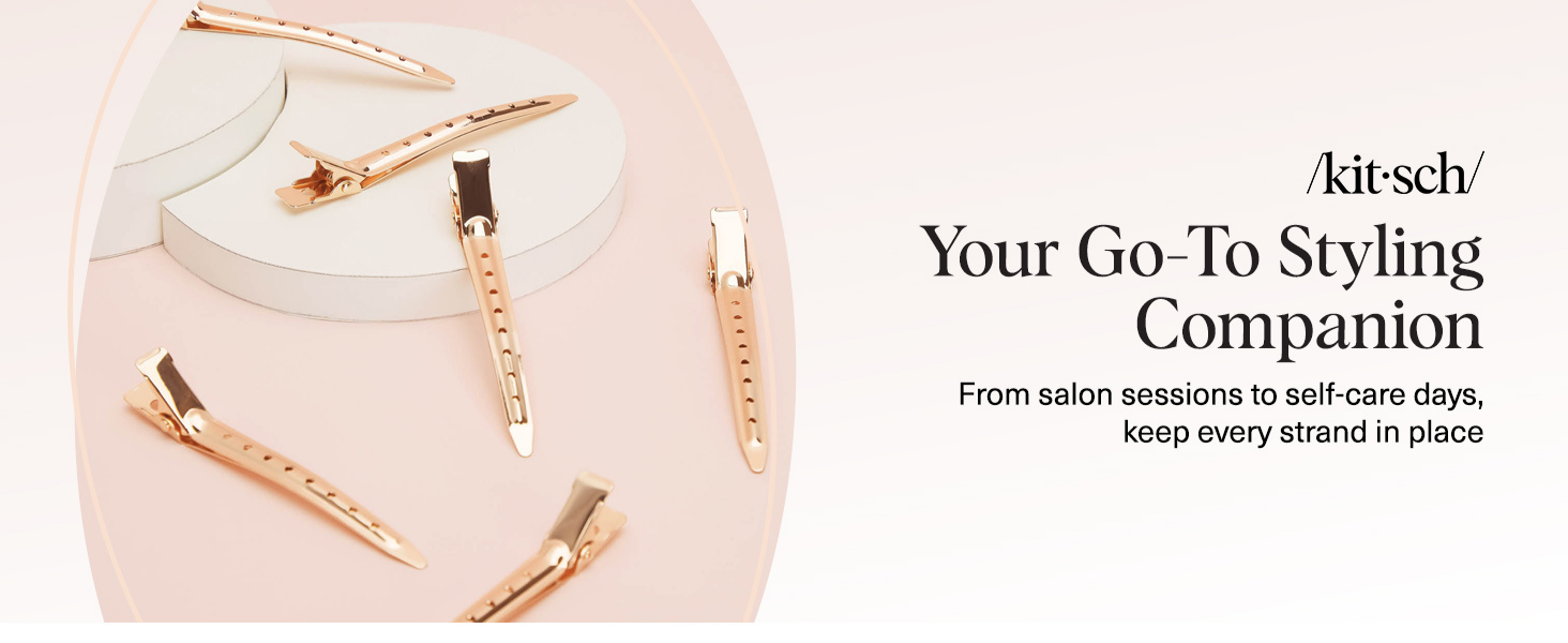 Kitsch Professional Alligator Clips for Hair Styling &ndash; 3.5" Aluminum Hair Sectioning Clips for Salon & Makeup Application | Ideal Gifts for Women &ndash; Rose Gold, 6 Pcs