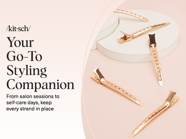 Kitsch Professional Alligator Clips for Hair Styling &ndash; 3.5" Aluminum Hair Sectioning Clips for Salon & Makeup Application | Ideal Gifts for Women &ndash; Rose Gold, 6 Pcs