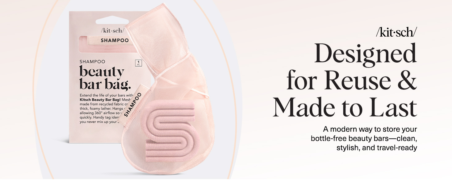 Kitsch Bar Soap Saver Pouch &ndash; Patented Mesh Soap Bag for Shampoo and Conditioner Bars - Extends Use & Prevents Soggy Mess - Recycled Beauty Bar Bag, Eco-Friendly - Blush