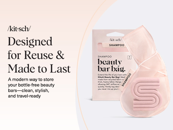 Kitsch Bar Soap Saver Pouch &ndash; Patented Mesh Soap Bag for Shampoo and Conditioner Bars - Extends Use & Prevents Soggy Mess - Recycled Beauty Bar Bag, Eco-Friendly - Blush