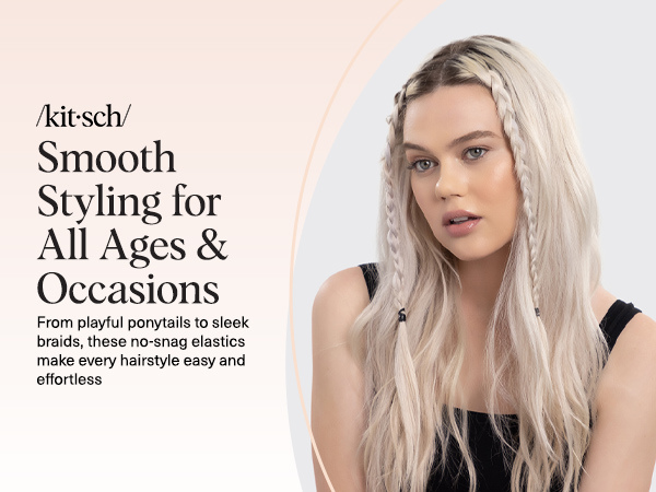 Kitsch Hair Ties No Damage for Kids, Teens and Women - Rubber Bands for Hair Styling | No Snag Hair Elastics | Daily Hair Accessories | Ideal Gifts for Women - 100pcs (Black)