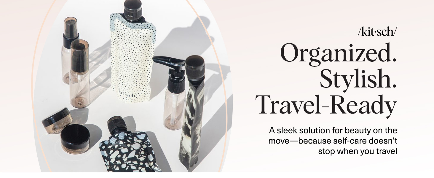Kitsch 11 PCS Travel Containers for Toiletries &ndash; Travel Essentials Kit for Shampoo, & More - TSA Approved Bottles for Travel Size Toiletries, Leak-Proof Refillable Travel Containers - Black & Ivory