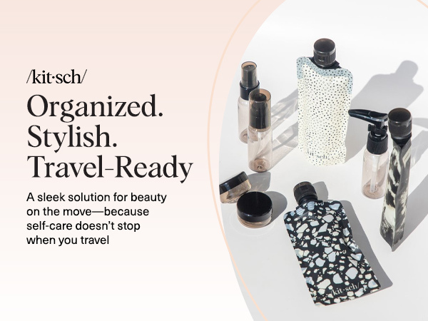 Kitsch 11 PCS Travel Containers for Toiletries &ndash; Travel Essentials Kit for Shampoo, & More - TSA Approved Bottles for Travel Size Toiletries, Leak-Proof Refillable Travel Containers - Black & Ivory