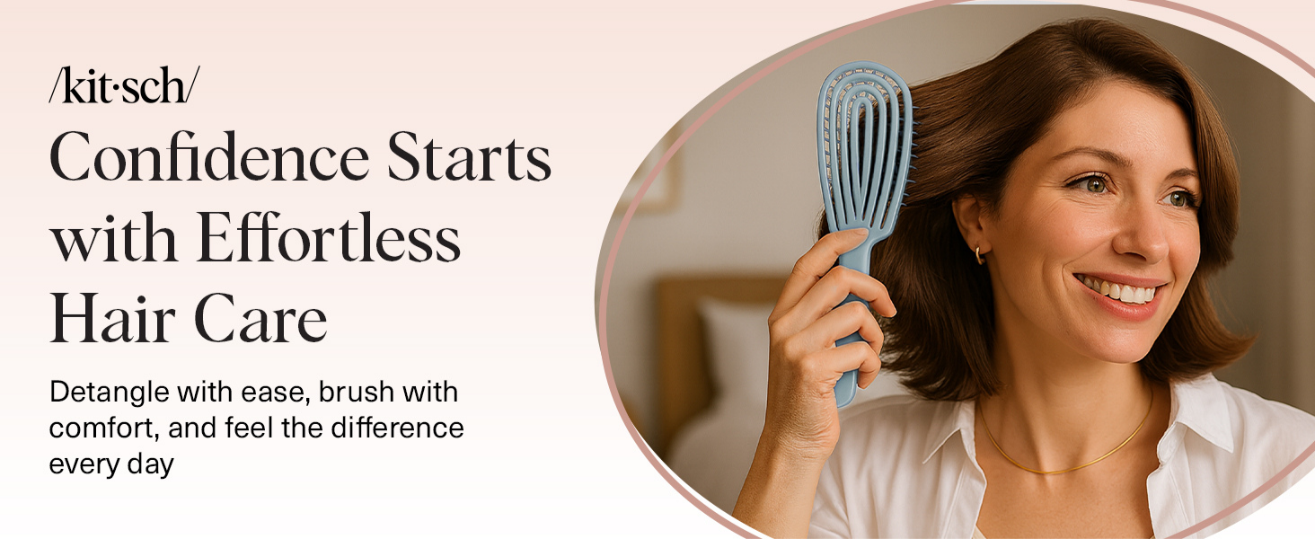 Kitsch Hair Brush Detangler &ndash; Flexi Flow Hair Brush for Women, Men & Kids | Detangling Brushes for Curly Hair with Bendable Frame, Bounce Curl Defining Brush for Wet or Dry Strands - Haze Blue