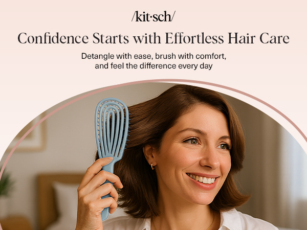 Kitsch Hair Brush Detangler &ndash; Flexi Flow Hair Brush for Women, Men & Kids | Detangling Brushes for Curly Hair with Bendable Frame, Bounce Curl Defining Brush for Wet or Dry Strands - Haze Blue