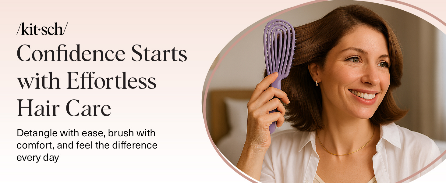 Kitsch Hair Brush Detangler &ndash; Flexi Flow Hair Brush for Women, Men & Kids | Detangling Brushes for Curly Hair with Bendable Frame, Bounce Curl Defining Brush for Wet or Dry Strands - Soft Violet