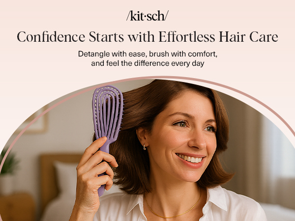 Kitsch Hair Brush Detangler &ndash; Flexi Flow Hair Brush for Women, Men & Kids | Detangling Brushes for Curly Hair with Bendable Frame, Bounce Curl Defining Brush for Wet or Dry Strands - Soft Violet