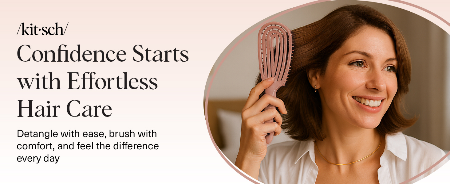 Kitsch Hair Brush Detangler &ndash; Flexi Flow Hair Brush for Women, Men & Kids | Detangling Brushes for Curly Hair with Bendable Frame, Bounce Curl Defining Brush for Wet or Dry Strands - Terracotta