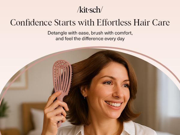 Kitsch Hair Brush Detangler &ndash; Flexi Flow Hair Brush for Women, Men & Kids | Detangling Brushes for Curly Hair with Bendable Frame, Bounce Curl Defining Brush for Wet or Dry Strands - Terracotta