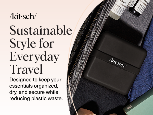 Kitsch 2-Compartment Travel Soap Case – Bar Soap Holder & Organizer, Travel Case for Bars – TSA-Approved – Lightweight, Durable, Leak-Proof, Made from Recycled Plastic – Black