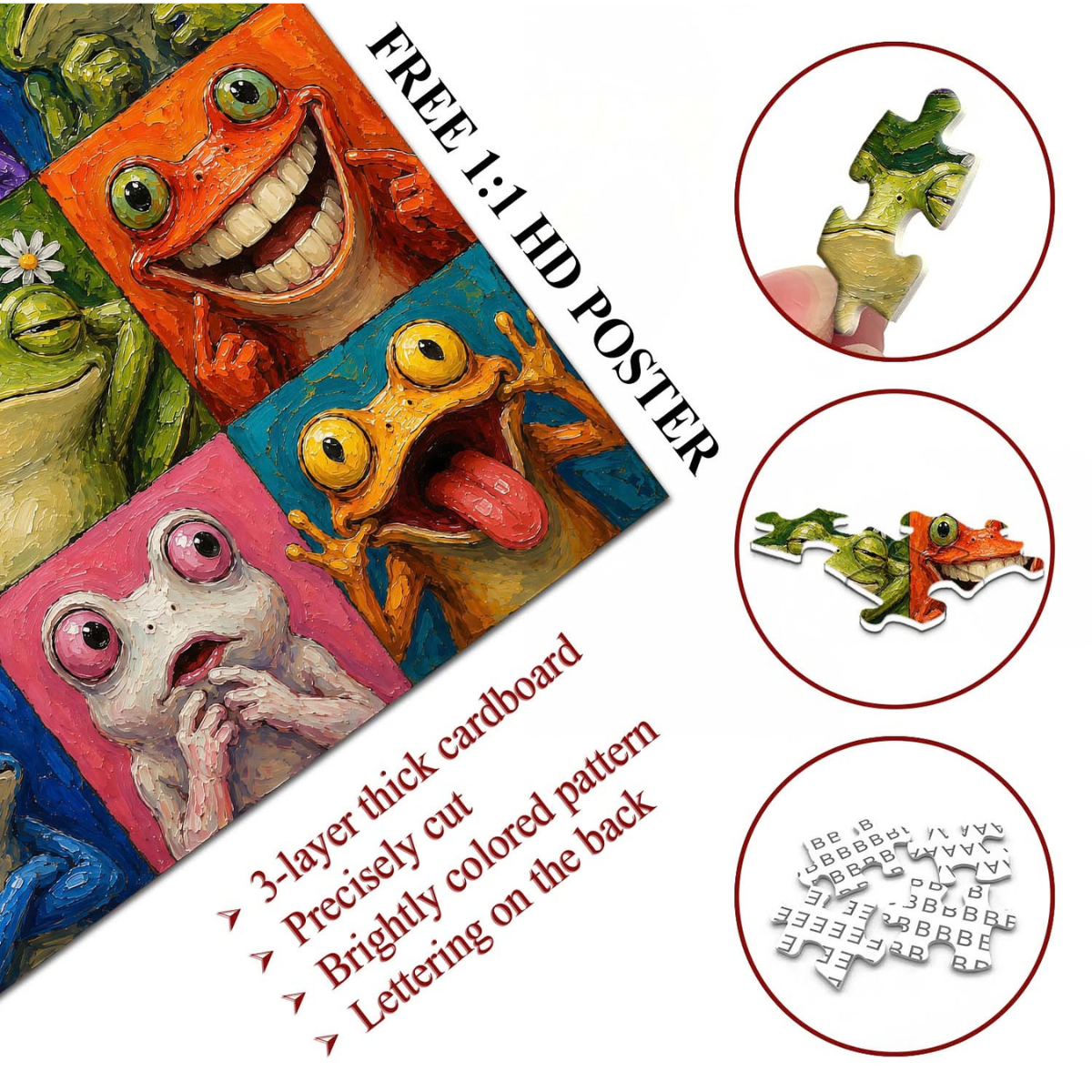 Colourful Frog Faces Jigsaw Puzzle 1000 Pieces