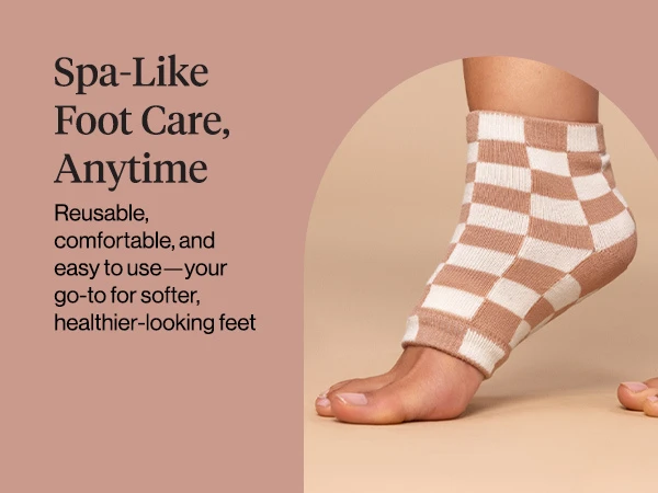 Kitsch Large Moisturizing Heel Socks - Terracotta Checker Moisturizing Heel Socks for Women & Men, Overnight Foot Masks with Insulated Gel Lining for Cracked Heels, Open-Toe Design