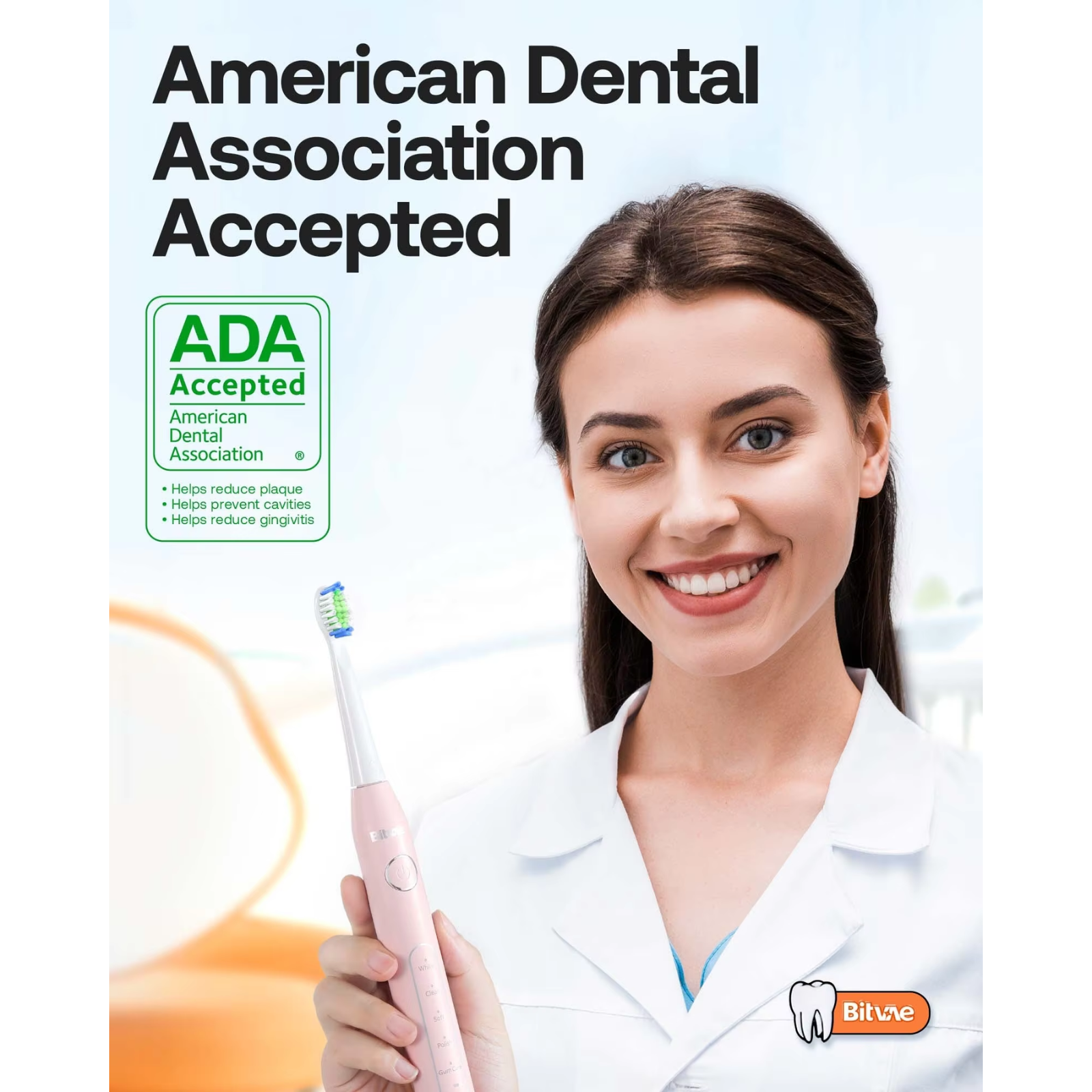 Bitvae Electric Toothbrush American Dental Association Accepted, Helps reduce plaque, Helps prevent cavities, Helps reduce gingivitis