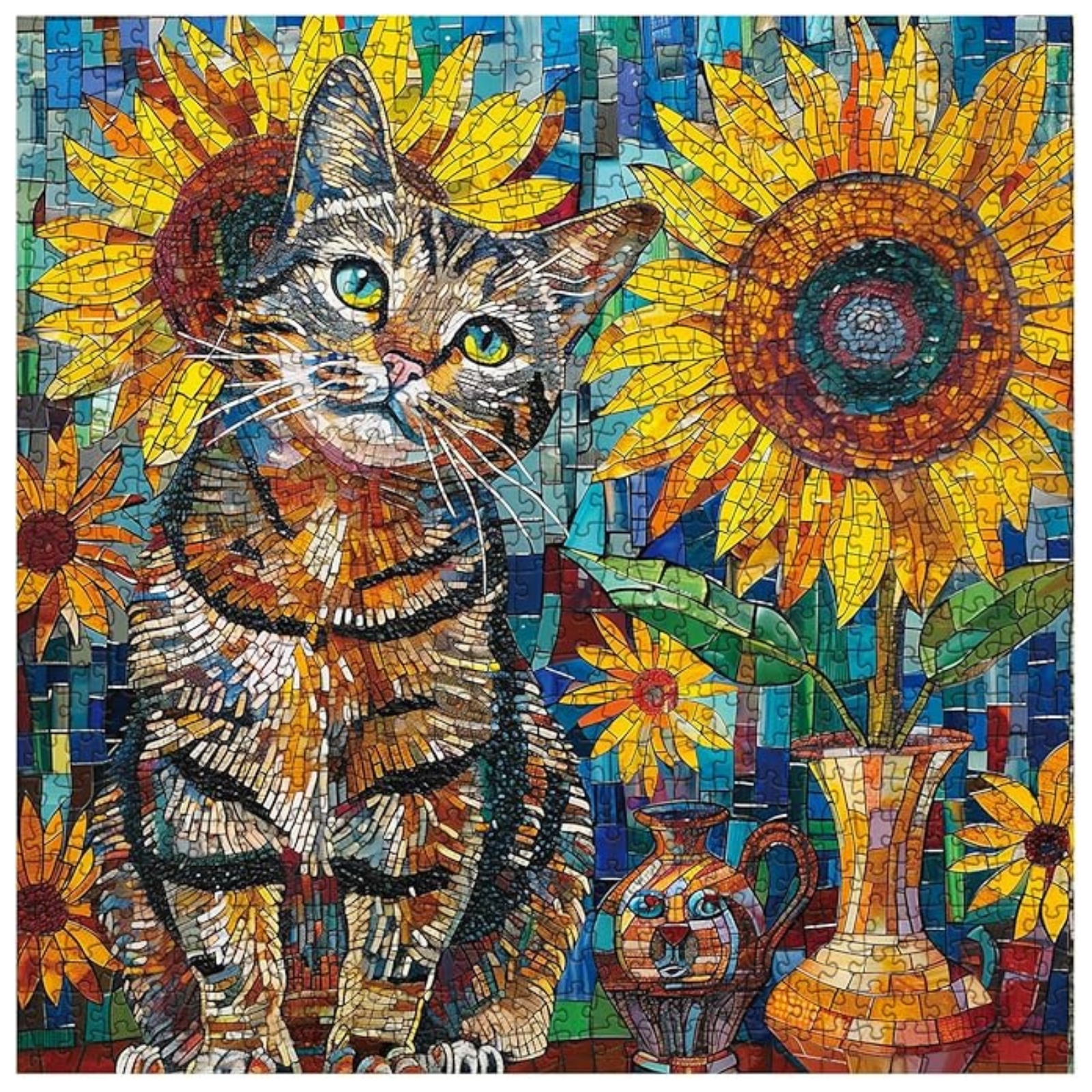 Sunflower Cat 1000 Piece Jigsaw Puzzle for Adults. This puzzle is the best gift for people who love art and cats!