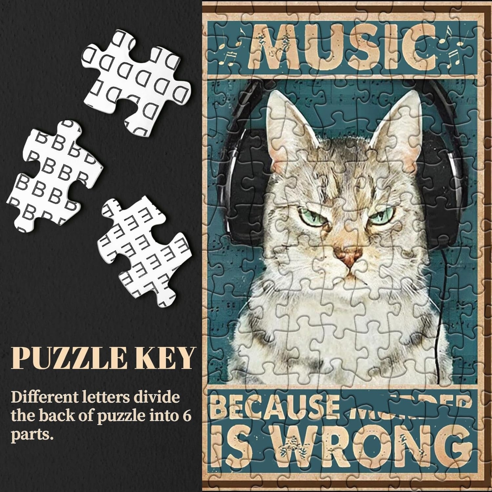 Whimsical Cat 1000 Piece Jigsaw Puzzle for Adults: Letters on the back of the puzzle for easy sorting