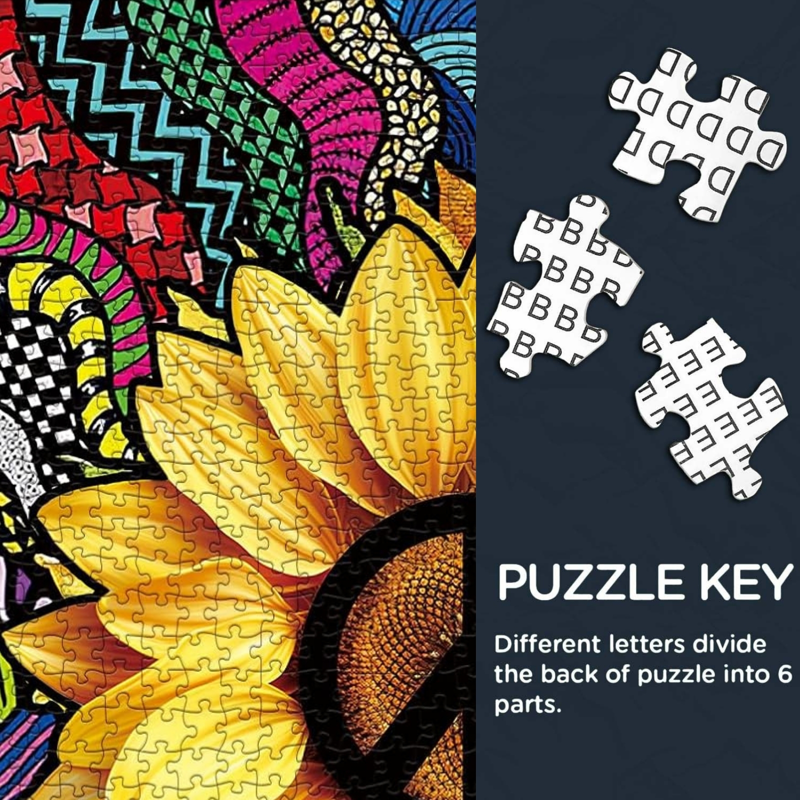 Sunflower Solace 1000 Piece Jigsaw Puzzle for Adults - Letters on the back of the puzzle for easy sorting