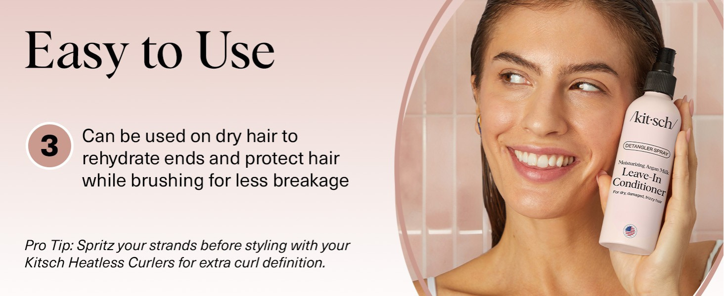 Kitsch Argan Milk Leave In Conditioner Spray – Hair Detangler Spray for Curly, Wavy, Fine, Dry & Damaged Hair - Silicone-Free | Ideal Gifts for Women