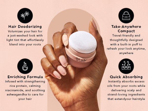 Kitsch Volumizing Rice Protein Dry Shampoo Powder Puff - Invisible, 8g | Absorbs Oil, Non-Greasy, Great For Light-to-Medium Color Hair – Travel Size Dry Hair Shampoo for Women & Men, No White Cast