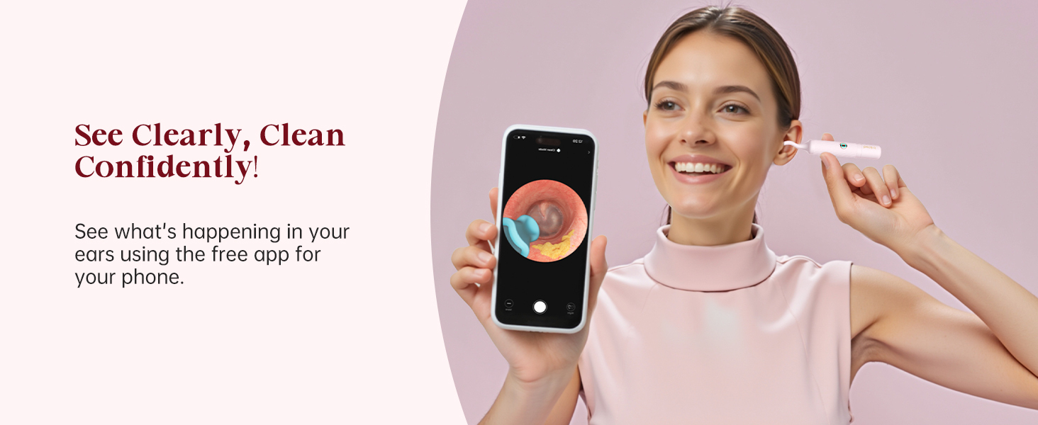 Bebird EarSight Plus Pink Ear Wax Removal Tool Camera, Ear Cleaning Kit with Flexible Visual Ear Camera Otoscope, Portable Wireless Painless Ear Cleaner with Earwax Remover Tweezers for Adults, Kids, Pets