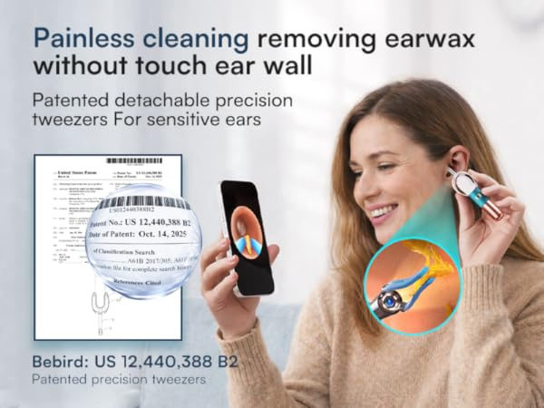 Bebird Earsight Ultra Ear Wax Removal Tool Camera, Ear Cleaner with Flexible Ear Camera Otoscope, Painless Visual Ear Pick Tweezers, Visual Scope Earwax Cleaning Dropper, Ear Cleaning Kit for Family