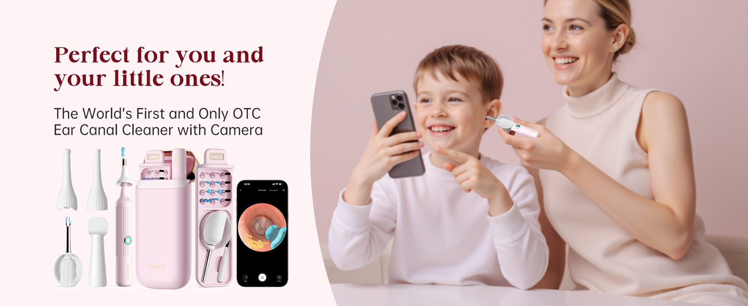 Bebird EarSight Plus Pink Ear Wax Removal Tool Camera, Ear Cleaning Kit with Flexible Visual Ear Camera Otoscope, Portable Wireless Painless Ear Cleaner with Earwax Remover Tweezers for Adults, Kids, Pets