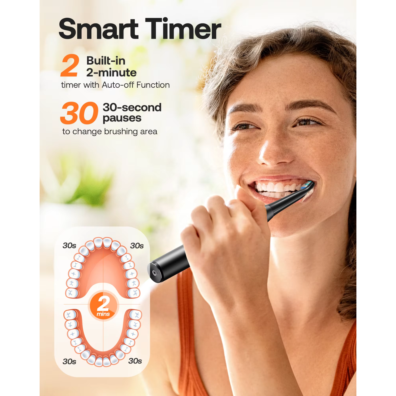 Bitvae Electric Toothbrush with Built-in Smart 2 Minutes Timer and 30 Seconds Pauses to change brushing area