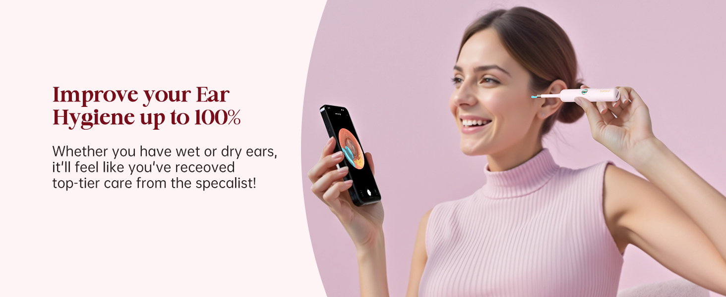 Bebird EarSight Plus Pink Ear Wax Removal Tool Camera, Ear Cleaning Kit with Flexible Visual Ear Camera Otoscope, Portable Wireless Painless Ear Cleaner with Earwax Remover Tweezers for Adults, Kids, Pets