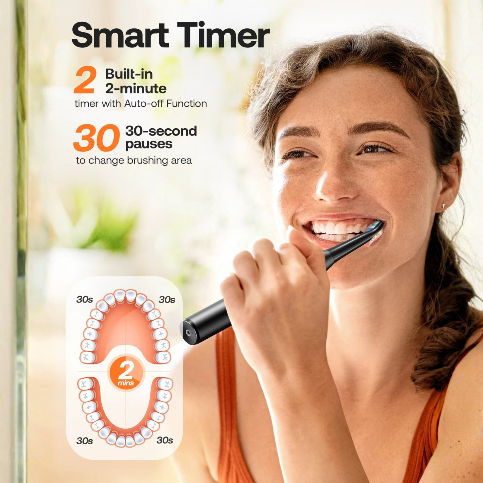Bitvae Electric Toothbrush with Built-in Smart 2 Minutes Timer and 30 Seconds Pauses to change brushing area