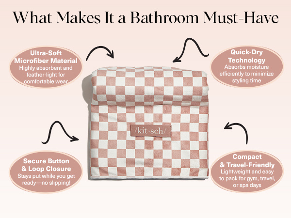 Kitsch XL Microfiber Hair Towel Wrap for Women - Microfiber Towel, Super Absorbent, Quick Dry, Anti-Frizz - for Long & Short Hairs, Turbans for Women