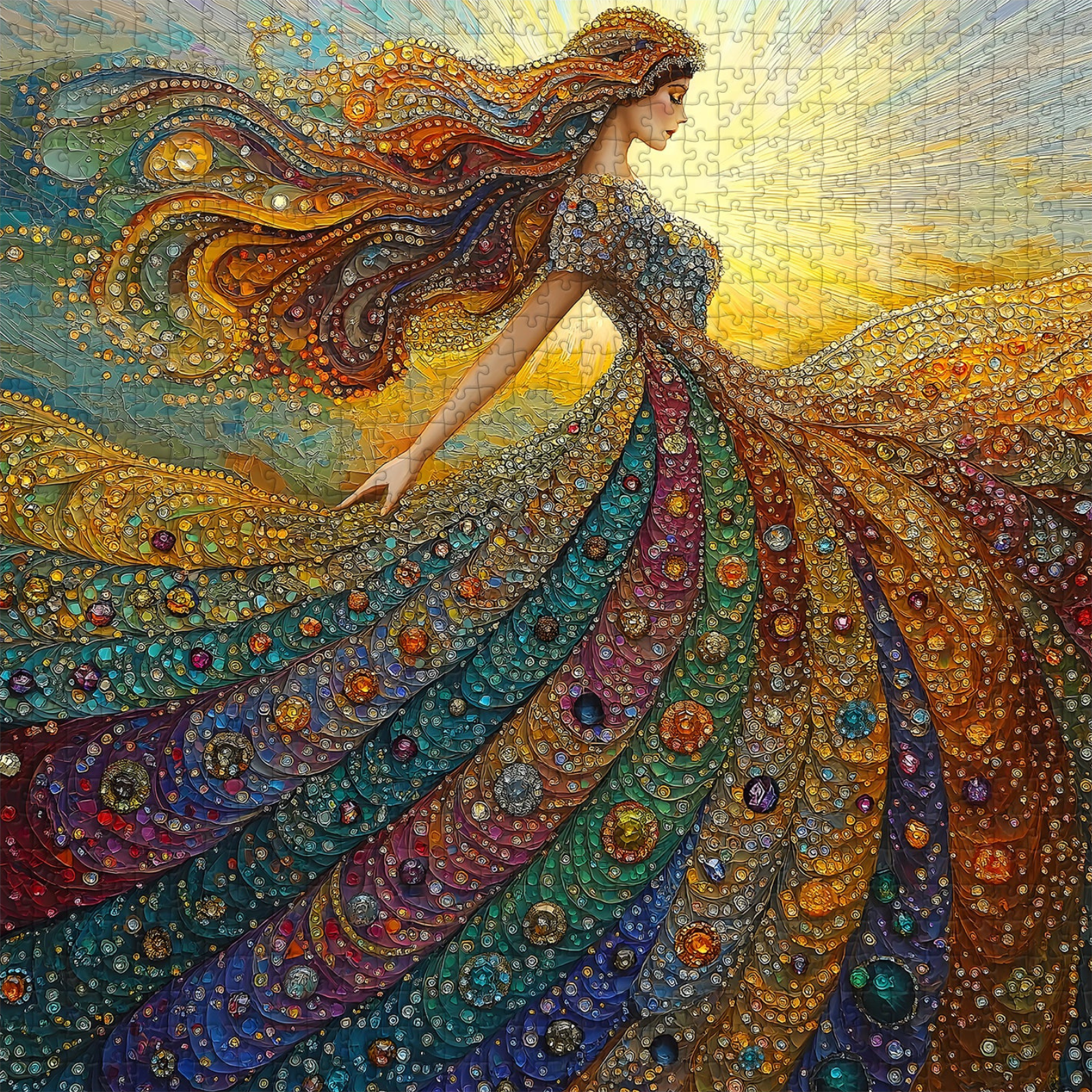 Gemstone Woman Puzzle for Adults 1000 Pieces,Beauty Elegant Lady Puzzle with Colorful Crystal Diamond, Impossible Difficult Hard Challenging for Adults Aesthetic Puzzle