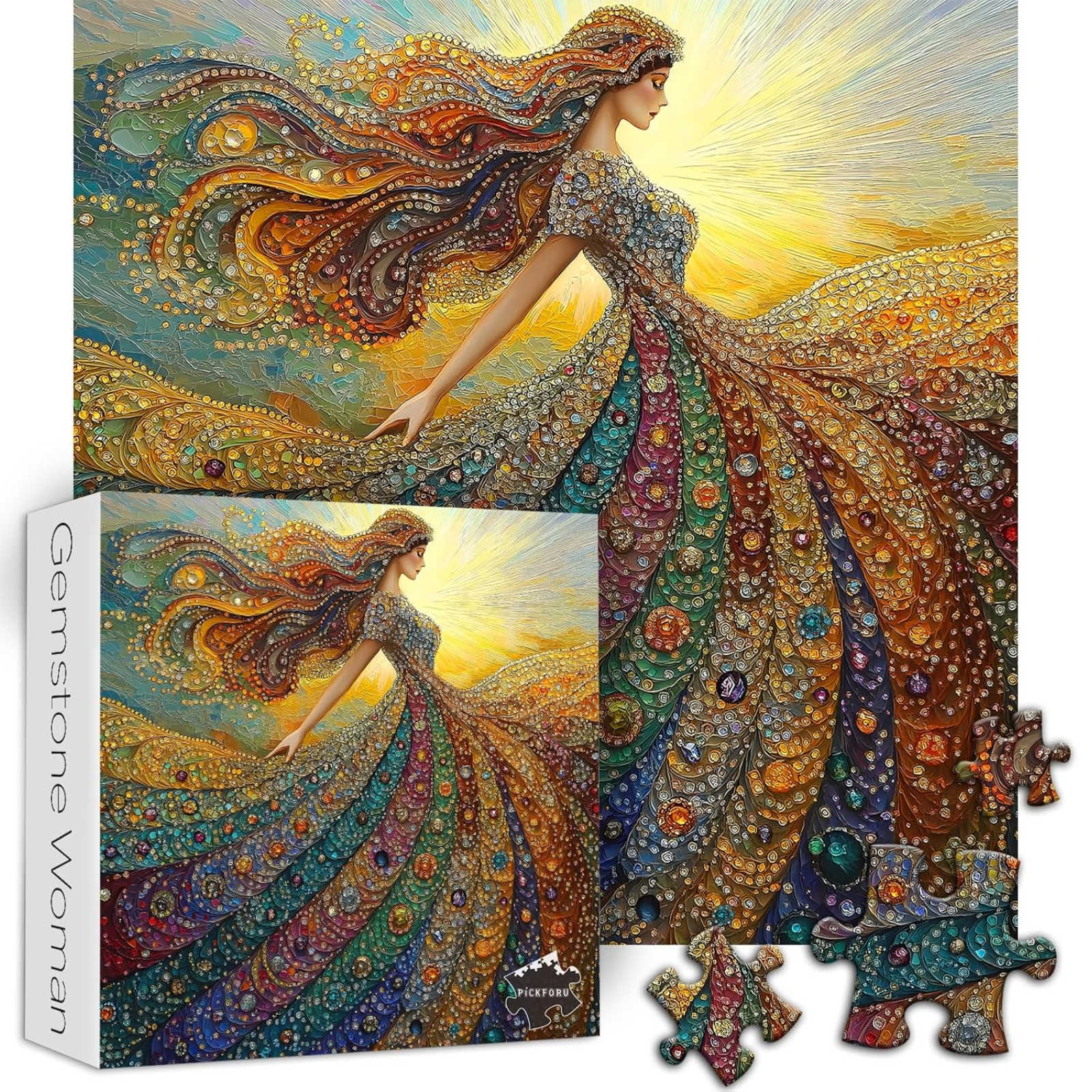 Gemstone Woman Puzzle for Adults 1000 Pieces,Beauty Elegant Lady Puzzle with Colorful Crystal Diamond, Impossible Difficult Hard Challenging for Adults Aesthetic Puzzle