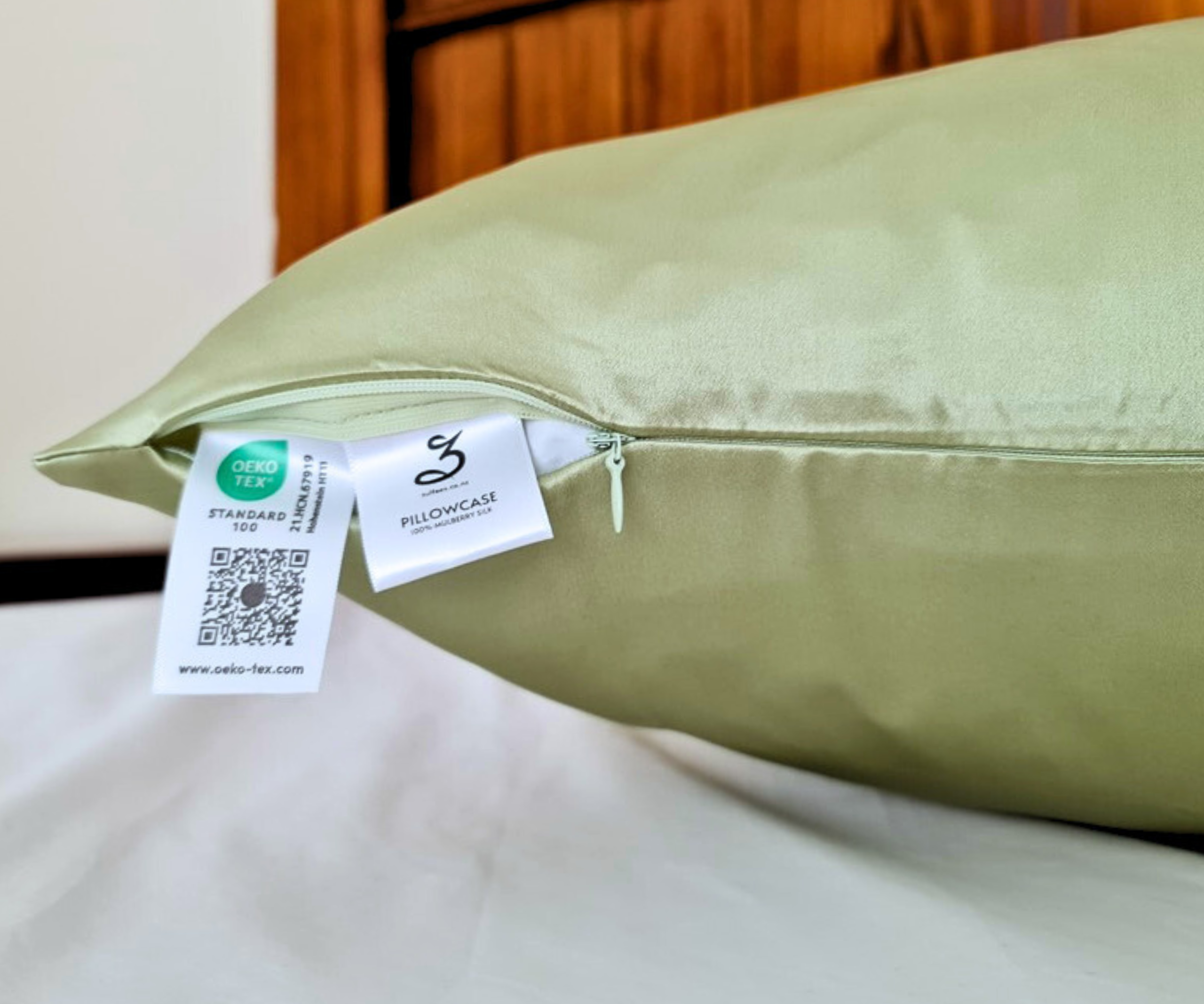 Zulfees Silk Pillowcase Olive Green OEKO TEX STANDARD 100 Certified
