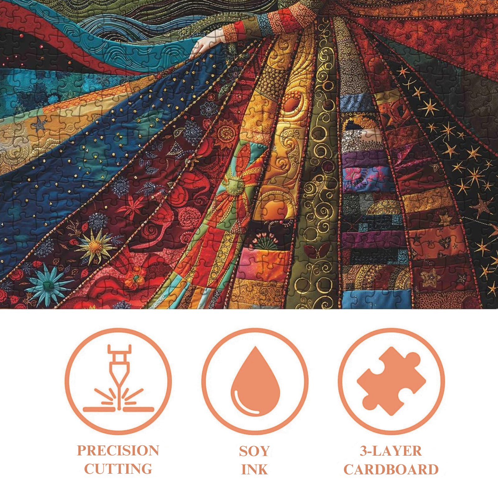 Vintage Woman Patch Puzzle for Adults 1000 Pieces, Pretty Quilt Sewing Jigsaw Puzzle, Colorful Impossible Art Puzzle