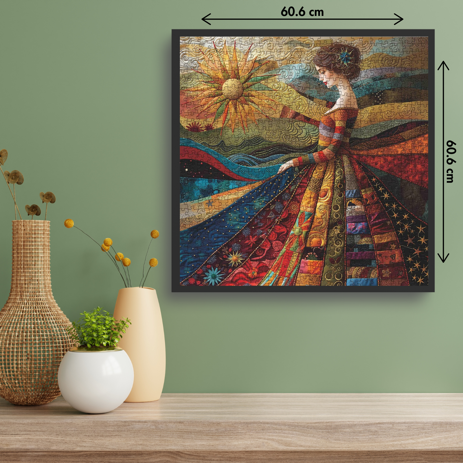 Vintage Woman Patch Puzzle for Adults 1000 Pieces, Pretty Quilt Sewing Jigsaw Puzzle, Colorful Impossible Art Puzzle