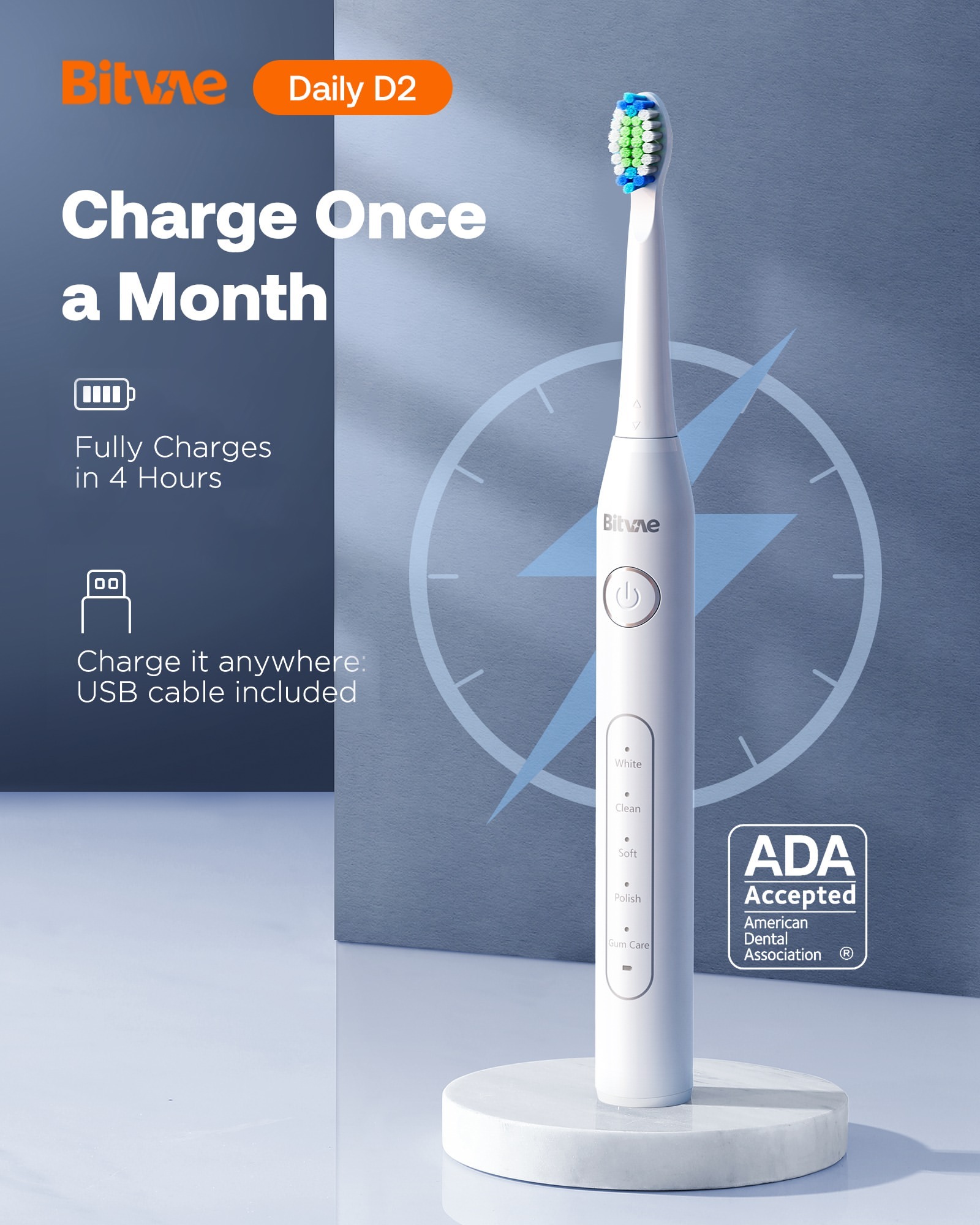 Bitvae Electric Toothbrush 30 day battery life