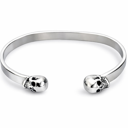 Mini Double Skull Cuff Bracelet in Sterling Silver 925