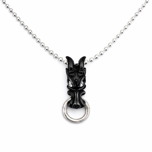 DraKo Dragon Pendant with Natural Diamond Eyes on Beaded Chain