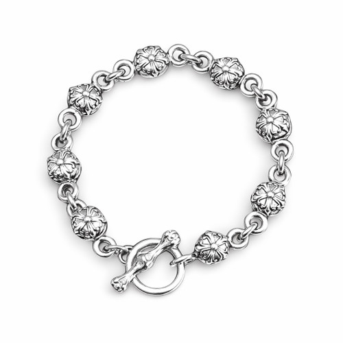 Fleur de Lis Star Sterling Silver Bracelet with Toggle Clasp
