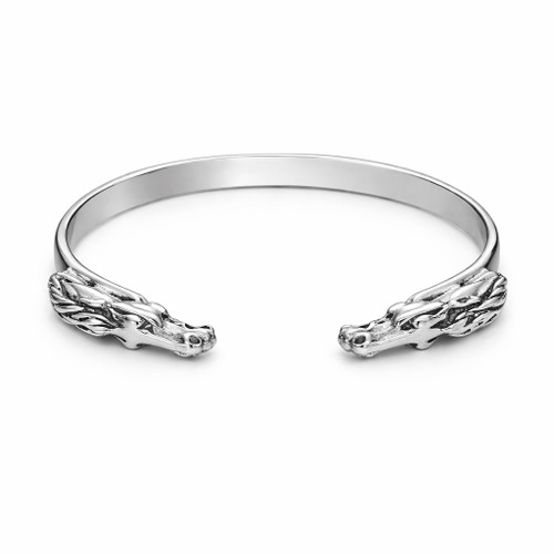 Equine Sterling Silver Double Horse Head Cuff Bracelet