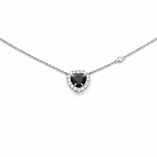 Blue Sapphire and Diamond Heart Necklace  on 14k White Gold