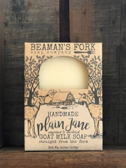 Plain Jane Unscented Goat Milk Soap on a rustic wood background
