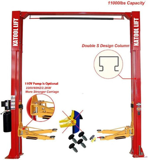 KT-M110 2Post Car Lift 11,000 lbs Capacity Two Post Lift, Professional Clear Floor Auto Lift for Home Garage, Trucks, SUVs & Vehicles KT-M110 2Post Car Lift 11,000 lbs Capacity Two Post Lift, Professional Clear Floor Auto Lift for Home Garage, Trucks, SUVs & Vehicles