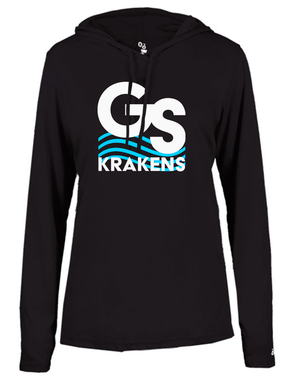 Gwinnett Swim Krakens - Badger - Women's B-Core Long Sleeve Hooded T-Shirt