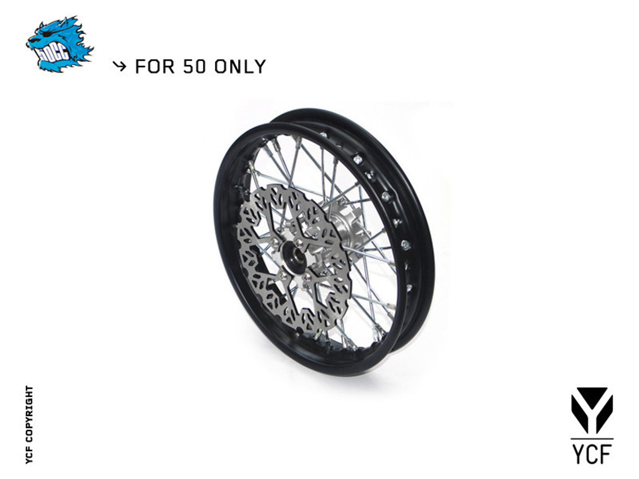 COMPLETE 10" FRONT WHEEL w/BRAKE DISC - SILVER HUB