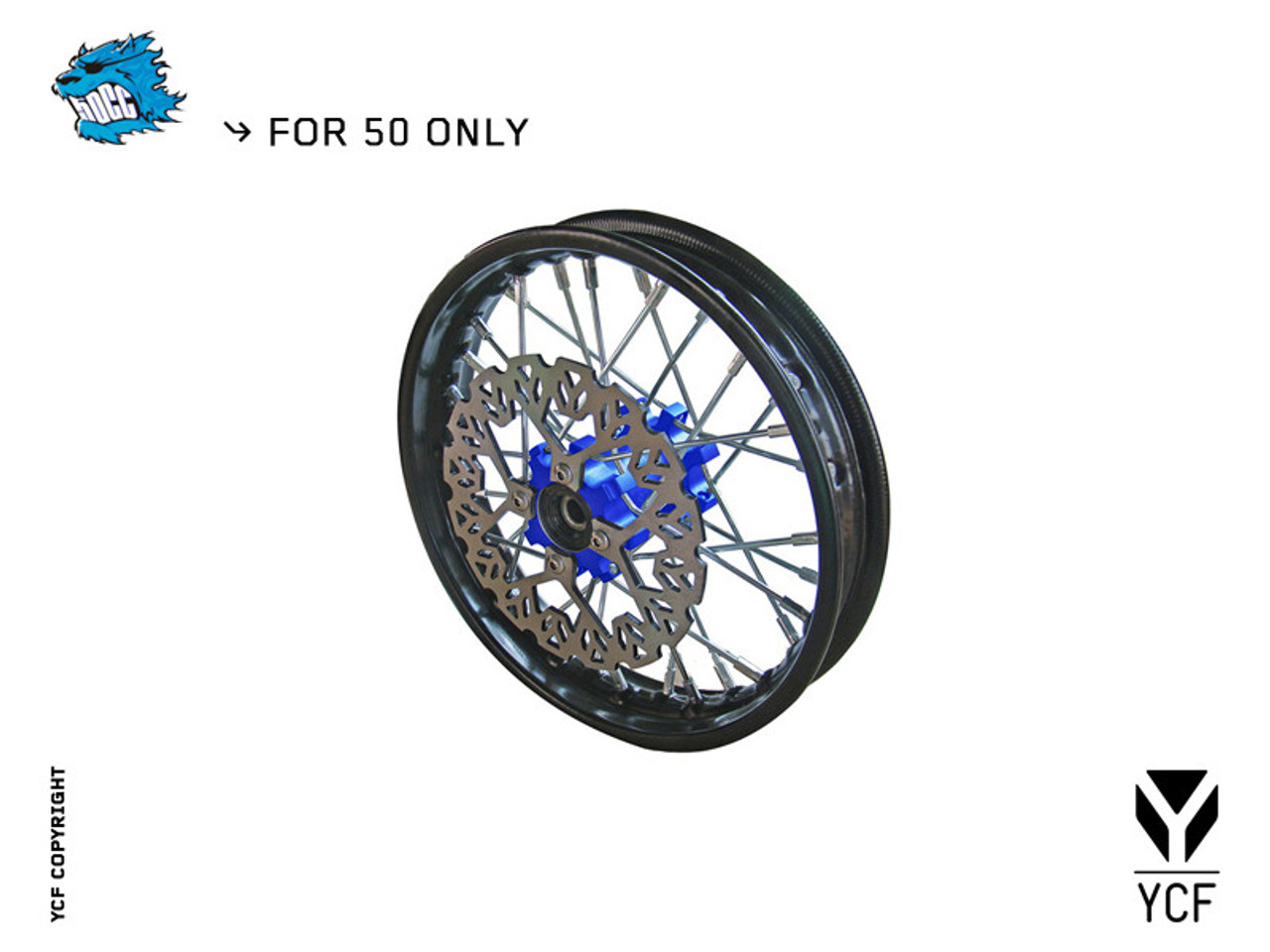 COMPLETE 10" FRONT WHEEL w/BRAKE DISC - BLUE HUB